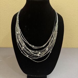 Chicos Necklace Silver Tone Beaded Rhinestone Statement 26 In Womens Jewelry